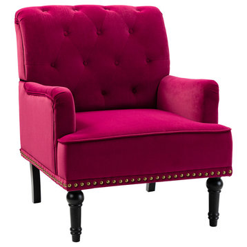 Upholstered Accent Armchair With Nailhead Trim, Burgundy