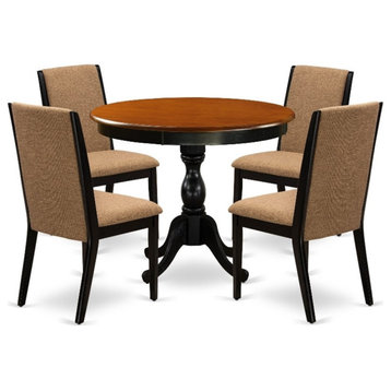 AMLA5-BCH-47 - Table and 4 Light Sable Linen Fabric Chairs - Black Finish