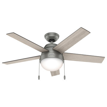 Hunter Fan Company 46" Anslee Matte Silver Ceiling Fan With Light