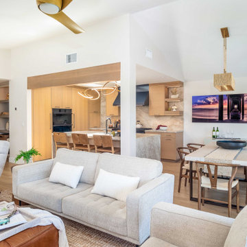 San Diego Open Concept Living, Dining and Kitchen Space with Vaulted Ceilings