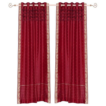 Lined-Fire brick Hand Crafted Grommet Top  Sheer Sari Curtain Drape Panel-Piece