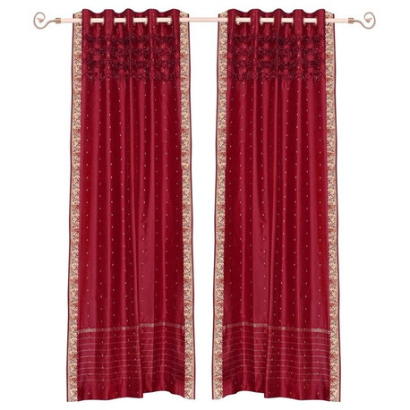 Fire brick Hand Crafted Grommet Top  Sheer Sari Curtain / Drape / Panel-Piece