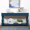 Retro Console Table, Carved Column Support With 3 Spacious Drawers, Navy Blue