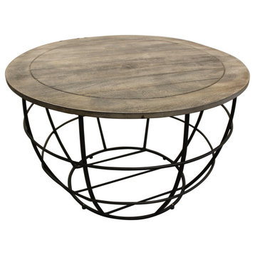 Denton Indu Cocktail Table, Gray Wash With Mango Wood Top and Iron Base