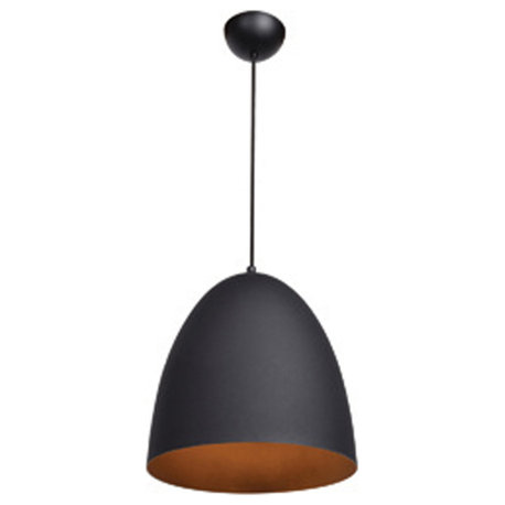 Nostalgia Round Dome Pendant, Matte Black Outer, Matte Gold Inner Diffuser