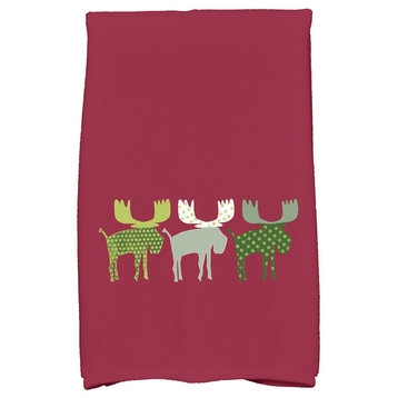 Merry Moose Decorative Holiday Animal Print Hand Towel, Cranberry