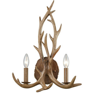 NEW LARGE 22"H ANTLER RUSTIC LODGE GOLD HORN 3 Candle Holder Wall Sconce SET/ 2 