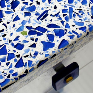 75 Beautiful Blue Kitchen With Recycled Glass Countertops Pictures