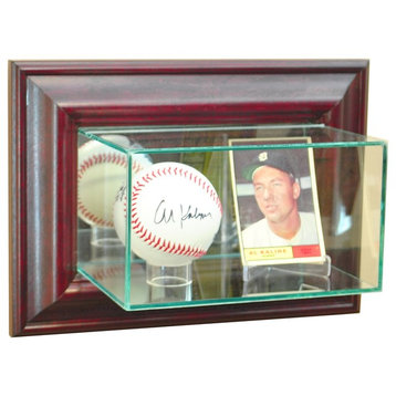 Wall Mounted Card and Double Baseball Display Case, Cherry