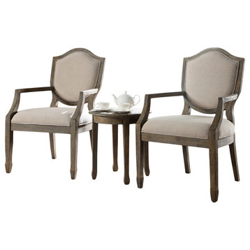 Kourtney Accent Arm Chair and Table Set, Antique-Style Natural, 3-Piece Set