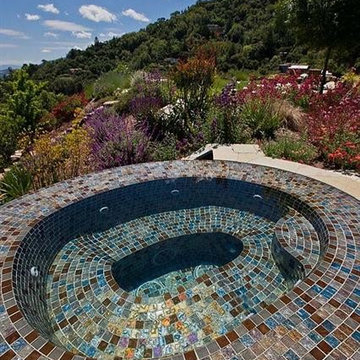 Glass Tile Mosaic Spa (negative, vanishing, infinity edge)