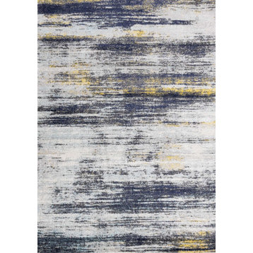 Static Collection Cream Blue Yellow Distressed Rug, 7'10"x10'6"