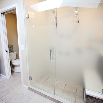 Modern Blue Bathroom with Privacy Screen Shower Glass in Minneapolis