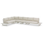 Meridian Furniture - Maldives Cream Water Resistant Fabric Outdoor Patio Modular Sectional - Create your own custom contemporary look on the deck or porch with the addition of this Maldives outdoor patio armless chair. Part of a large collection that lets you mix and match modular pieces to get the look you crave most. This modular sectional has cream water resistant fabric with a base made from white aluminum, so it's sturdy, tough, and ready to face the elements with impeccable beauty, season in and season out. Shop the contemporary pieces in this collection to create the outdoor entertaining area of your dreams.