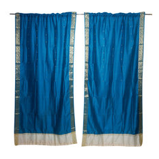 Mogul Interior - 2 Blue Sari Curtain Drapes Door Panel Rod Pocket Panel 84x44 - Curtains