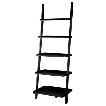 Furniture of America Dupre Transitional Wood 5-Shelf Ladder Bookcase in Black