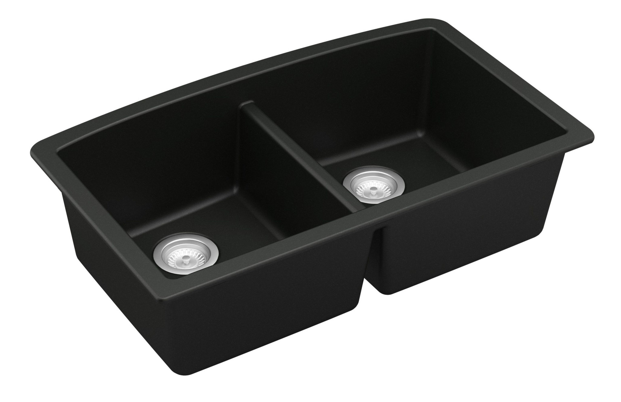 Karran Undermount Quartz 32" 50/50 Double Bowl Kitchen Sink Kit, Black