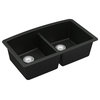 Karran Undermount Quartz 32" 50/50 Double Bowl Kitchen Sink Kit, Black