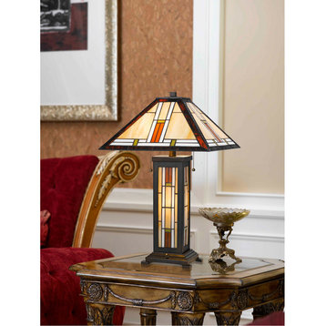 60W 2 Tiffany Table Lamp With 7W Night Light