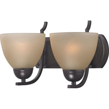 Kingston 2-Light Vanity Light in Oil Rubbed Bronze With Cafe Tint Glass Shade