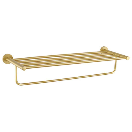 24" Wall Mounted Brass Bathroom Shelf with Towel Rack in Brushed Gold