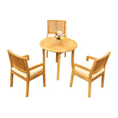 4-Piece Outdoor Patio Teak Dining Set: 36" Round Table, 3 Maldives Arm Chairs