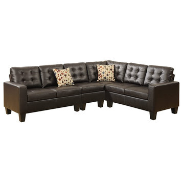 Leather 4 Piece Left or Right Hand Reversible Sectional Set in Espresso
