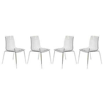 LeisureMod Ralph Dining Chair, Clear, Set of 4
