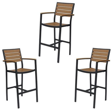Home Square 3 Piece Aluminum Patio Bar Stool Set in Black and Brown