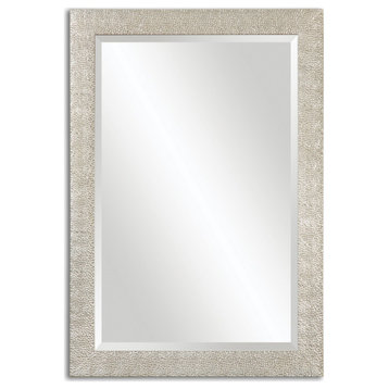 Modern Rectangular Mirror in Antiqued Silver Finish Textured Profile Frame 29
