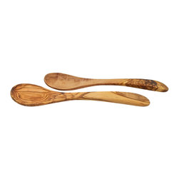 Le Souk Olivique - Olivique Serving Spoons, Flat Handle, Set of 2, Wood, One Size, Curved Handle - Serving Utensils