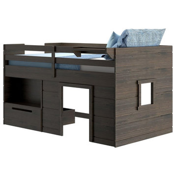 Low Profile Twin Loft Bed, Hardwood Frame With Plenty Storage Space, Espresso