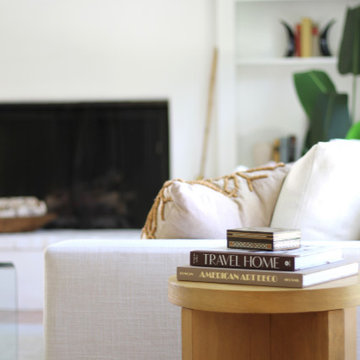White Linen Sofa and White Oak Side Table in LA Home Staging