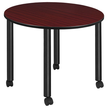 Regency Kee Large 48 in. Round Breakroom Table- Mahogany Top, Black Mobile Legs