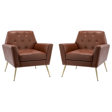 32.8" Comfy Armchair With Metal Legs Set of 2, Brown