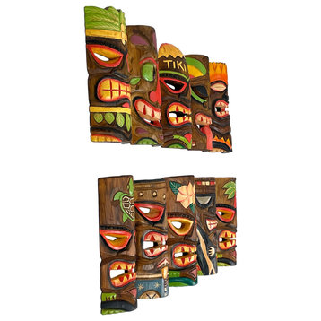 Hand Carved Wood Art Polynesian Party Hawaiian Tiki Masks 10 Piece Set 10 Inch