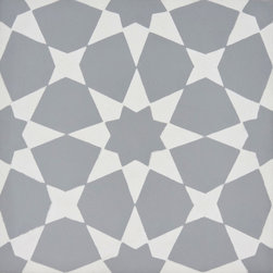 Moroccan Mosaic and Tile House - Medina Handmade Cement Tile, Gray/White, Sample - Wall And Floor Tile