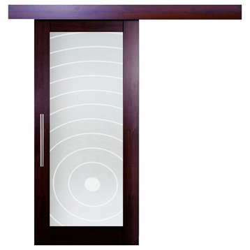 Hardwood Mahagony Sliding Barn Door With Glass Insert Included Hardware, 36"x84"