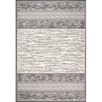 Contemporary Transitional Tribal Outdoor Area Rug, Gray, 7'6"x10'9"