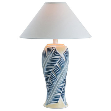 Socorro Leaf Table Lamp With Shade, Blue Banana Leaf