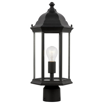 1 Light Medium Outdoor Post Lantern-Black Finish-Incandescent Lamping Type