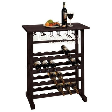Pemberly Row Transitional Solid Wood Wine Rack and Glass Holder in Dark Espresso