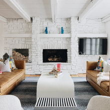 White stone fireplace
