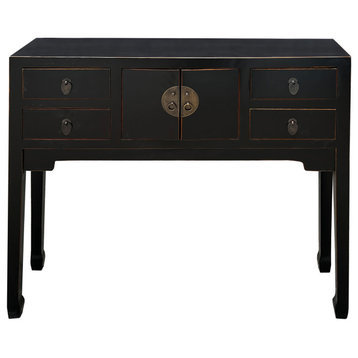 Oriental Black Lacquer 4 Drawers Slim Narrow Foyer Side Table Hcs7604