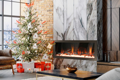 Latitude II Push-in Electric Fireplace With Christmas Tree in Winter