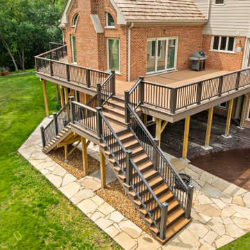 Deckorators Khaya & Sedona Decking, Timbertech Rail Matte Espresso & Drink Rail