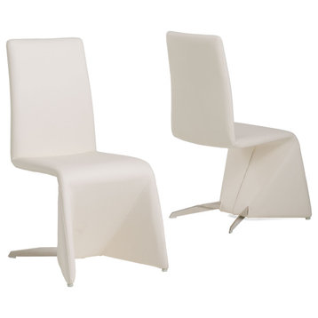 Modrest Nisse Contemporary Leatherette Dining Chairs, Set of 2, White, Chrome