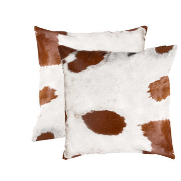 HomeRoots 18" x 18" x 5" White And Brown Cowhide Pillow 2-Pack