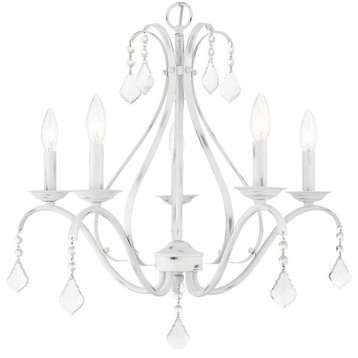 Livex Lighting 40845 Caterina 5 Light 24"W Crystal Candle Style - Antique White