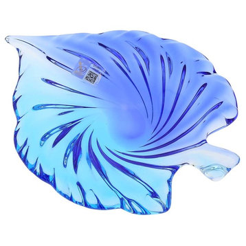 GlassOfVenice Murano Glass Sommerso Leaf Bowl - Aqua Blue